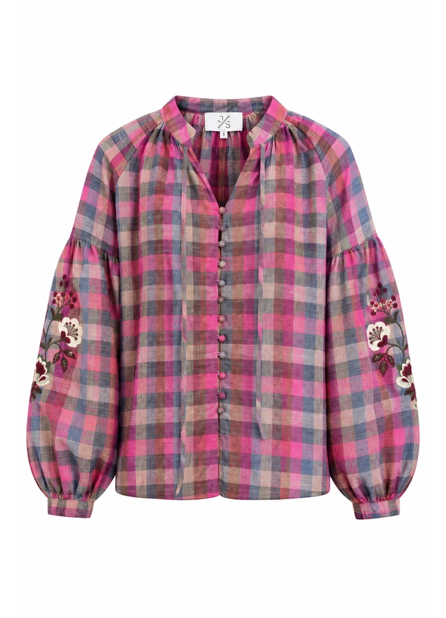 Karierte Bluse mit Stickerei
