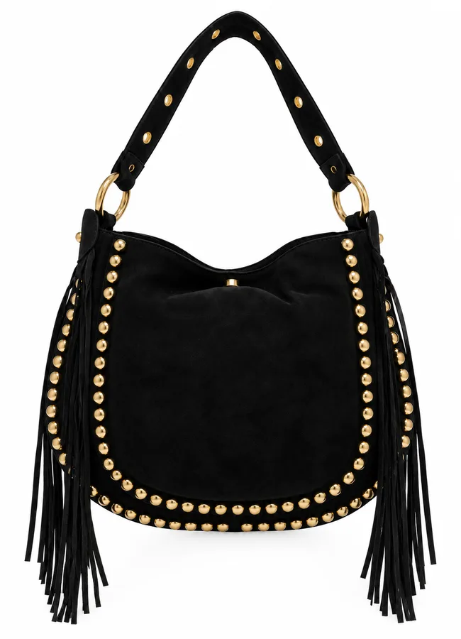 Wildledertasche mit Nieten schwarz